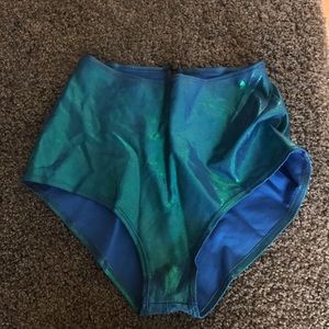 high waisted blue/green holographic rave bottoms